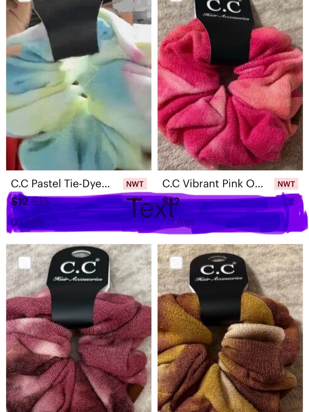 C.C Pastel Tie-Dye & Hot Pink Velvet Scrunchies PICK ONE $12/More than one $10ea